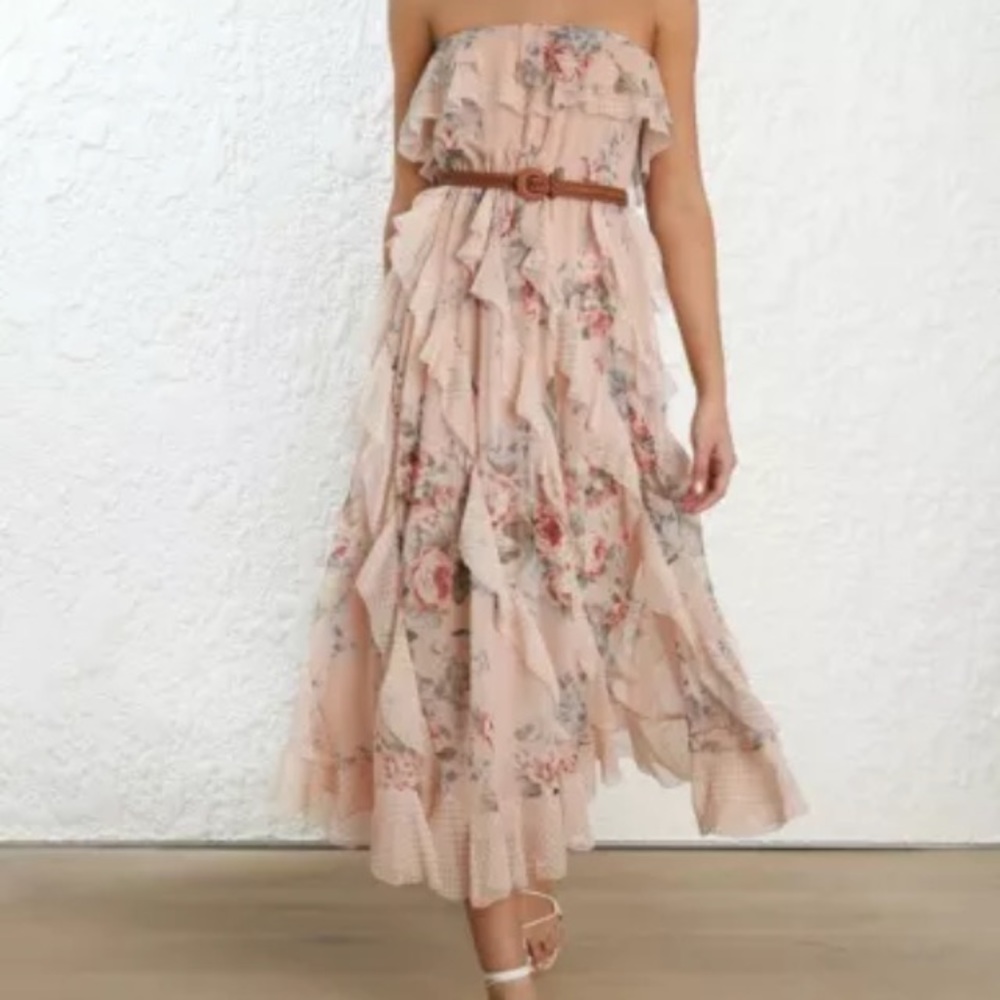 Zimmermann Strapless Floral Dress - Pink and Brown